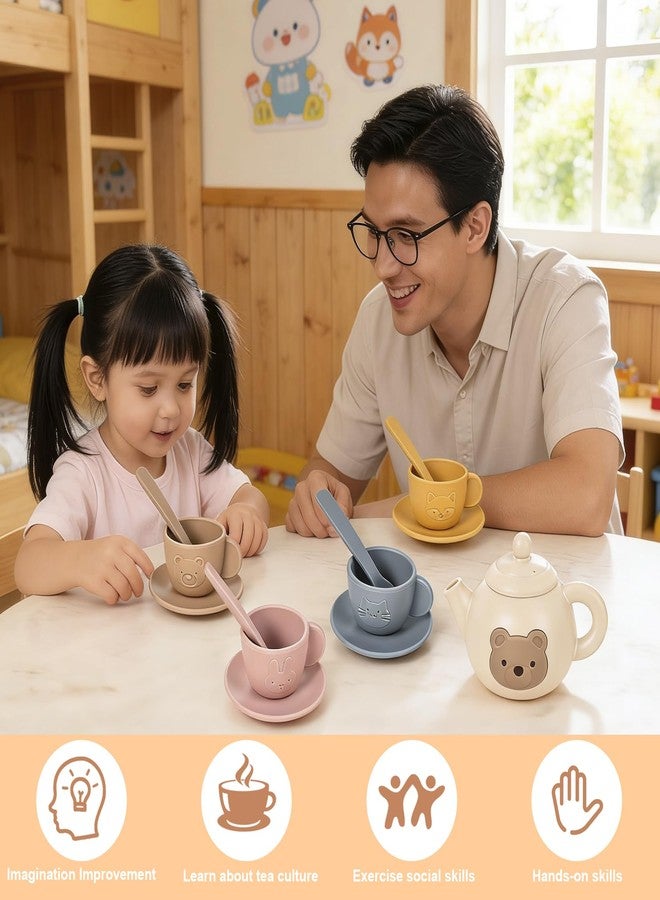 YOFOTHS Kids Silicone Tea Party Set, Pretend Play Tea Set with Teapot, 4 Cups with Saucers, Tray and Scoops, Safe Kitchen Toys for Ages 3-6 - Image 2